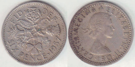 1957 Great Britain Sixpence A008460